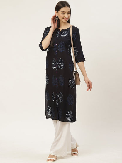 Women's Rayon Discharge Print Straight Kurta