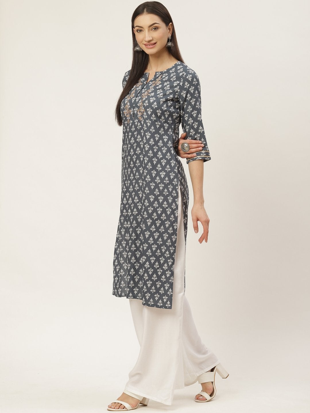 Women's Rayon Printed with Embroidered Straight Kurta