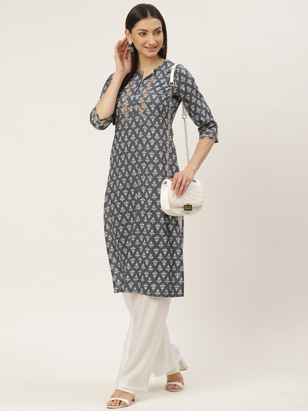 Women's Rayon Printed with Embroidered Straight Kurta
