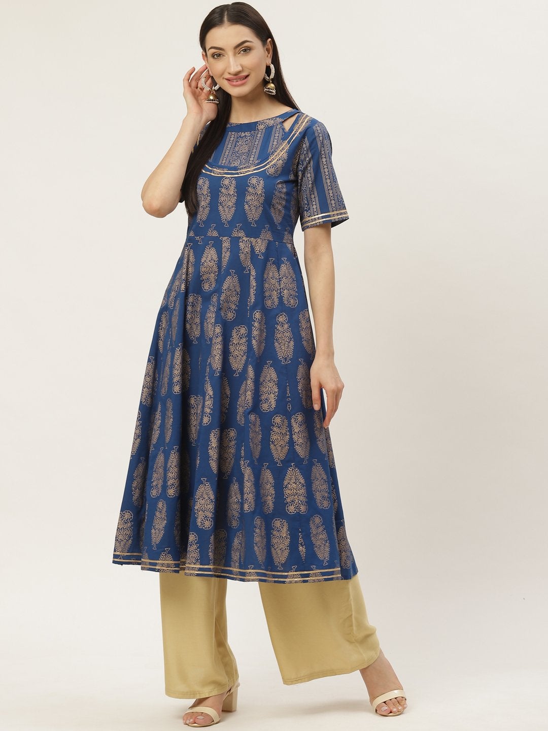Women's Cotton Printed & Gota Work Anarkali Kurta