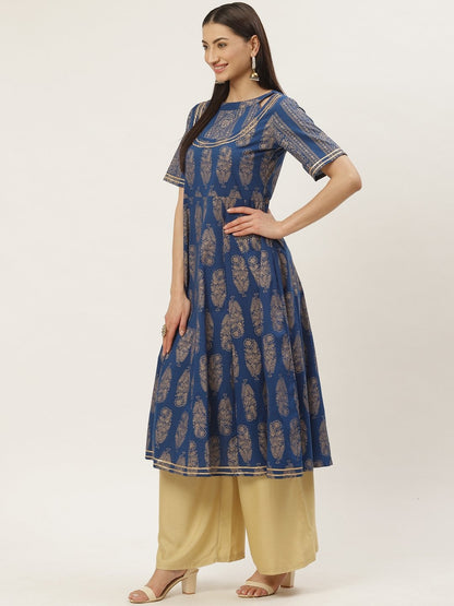 Women's Cotton Printed & Gota Work Anarkali Kurta