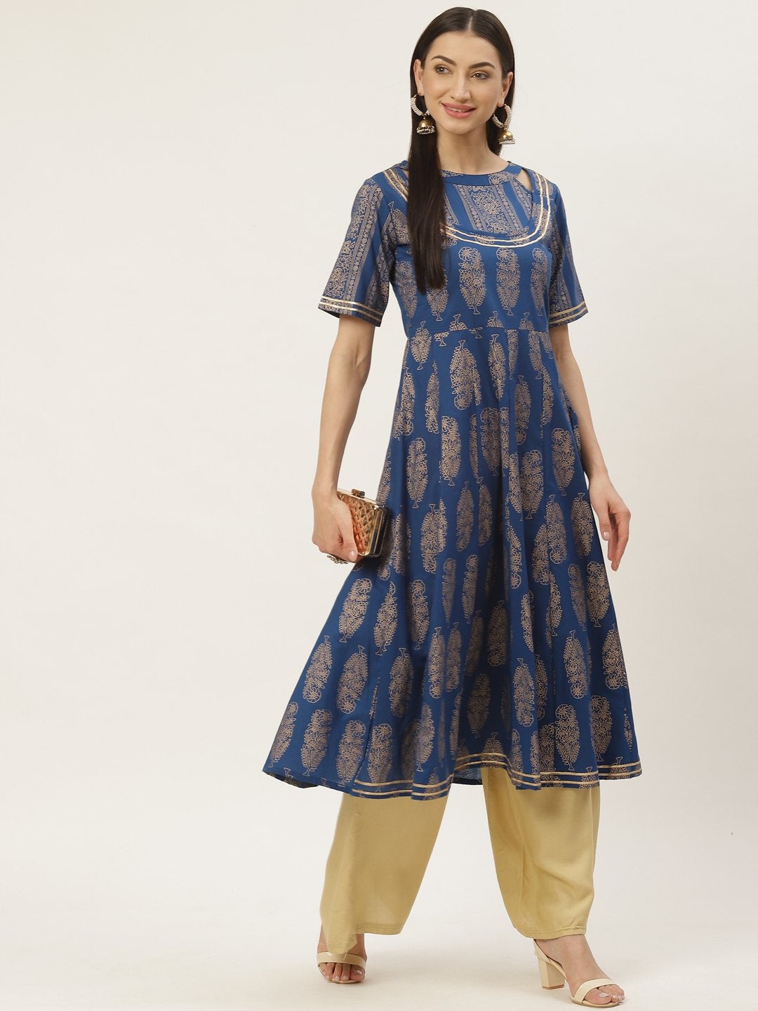 Women's Cotton Printed & Gota Work Anarkali Kurta