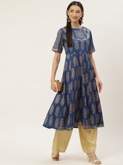 Women's Cotton Printed & Gota Work Anarkali Kurta