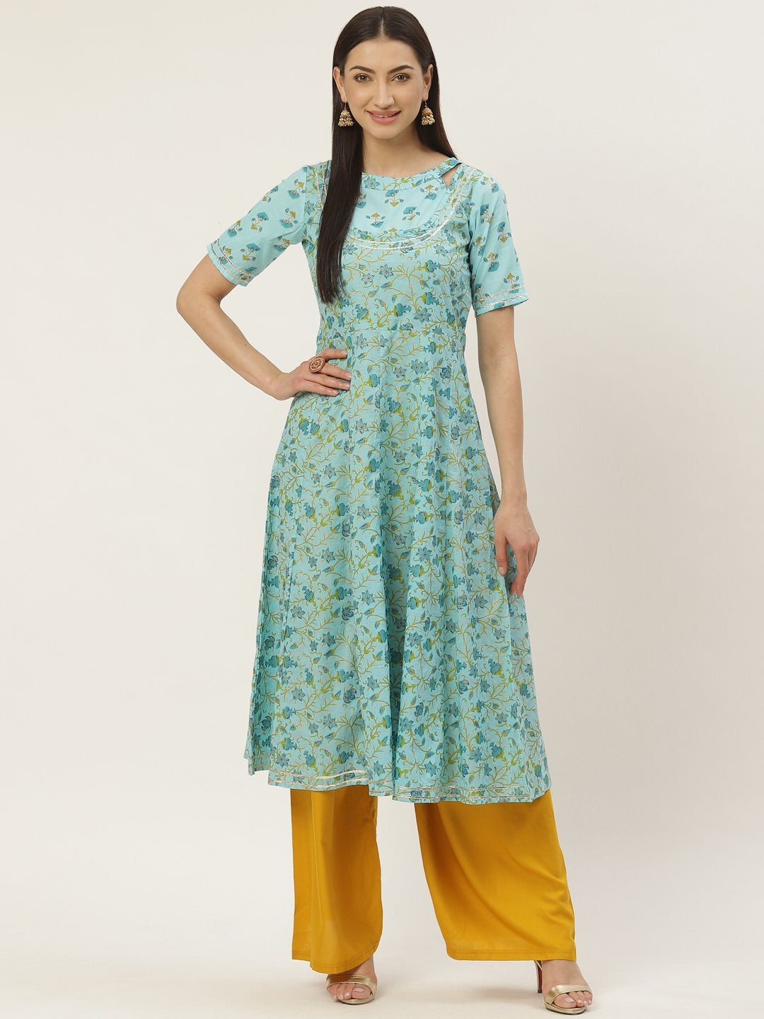 Women's Cotton Printed & Gota Work Anarkali Kurta