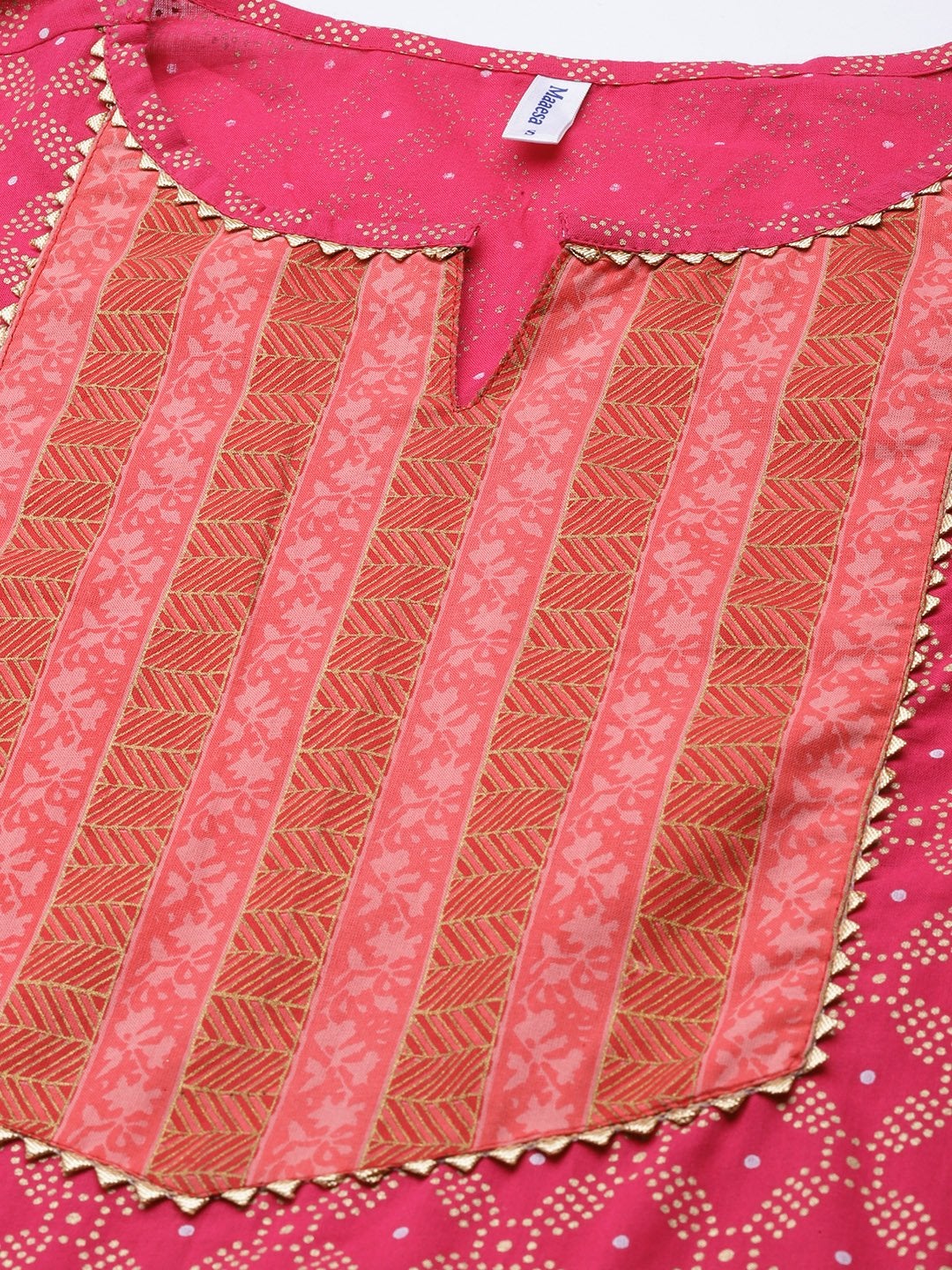 Women's Pink Cotton Gold Printed Anarkali