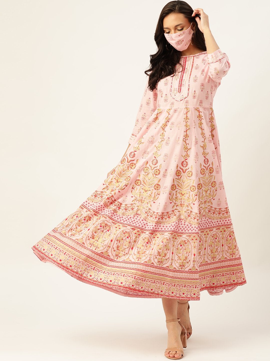 Women's Pink Cotton Gotta Detailing Anarkali