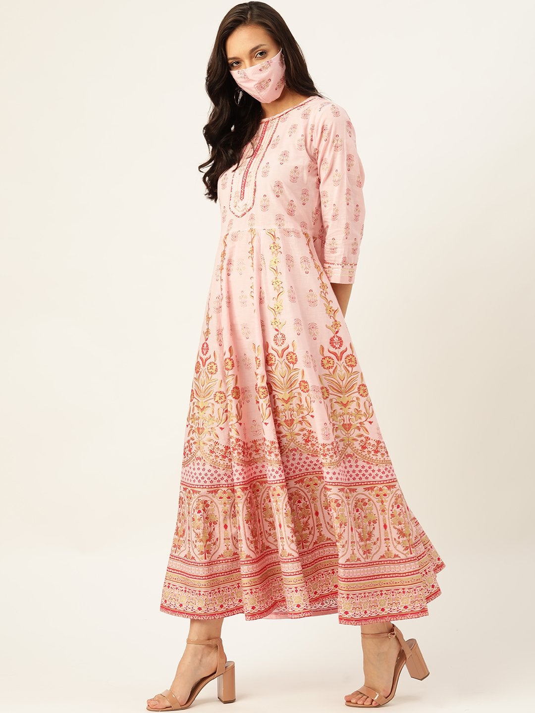 Women's Pink Cotton Gotta Detailing Anarkali