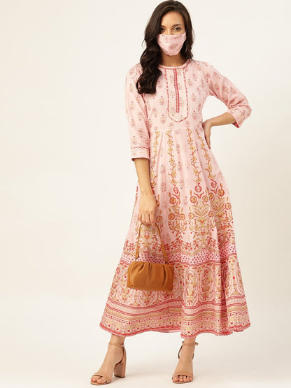 Women's Pink Cotton Gotta Detailing Anarkali