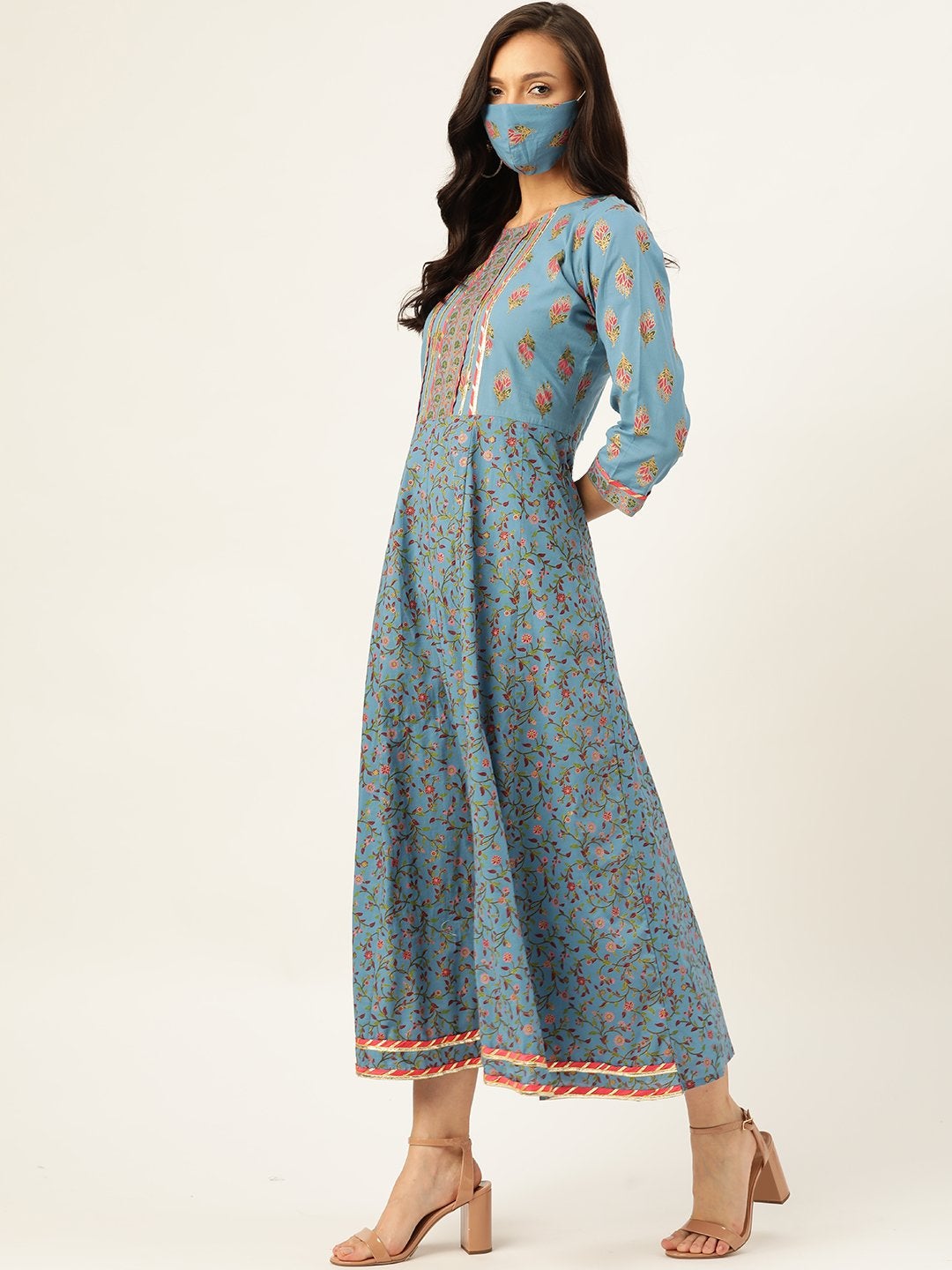Women's Blue Cotton Gotta Detailing Anarkali