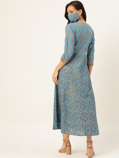Women's Blue Cotton Gotta Detailing Anarkali