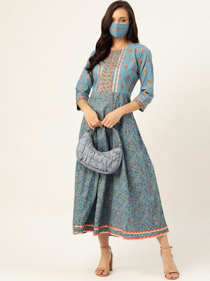 Women's Blue Cotton Gotta Detailing Anarkali