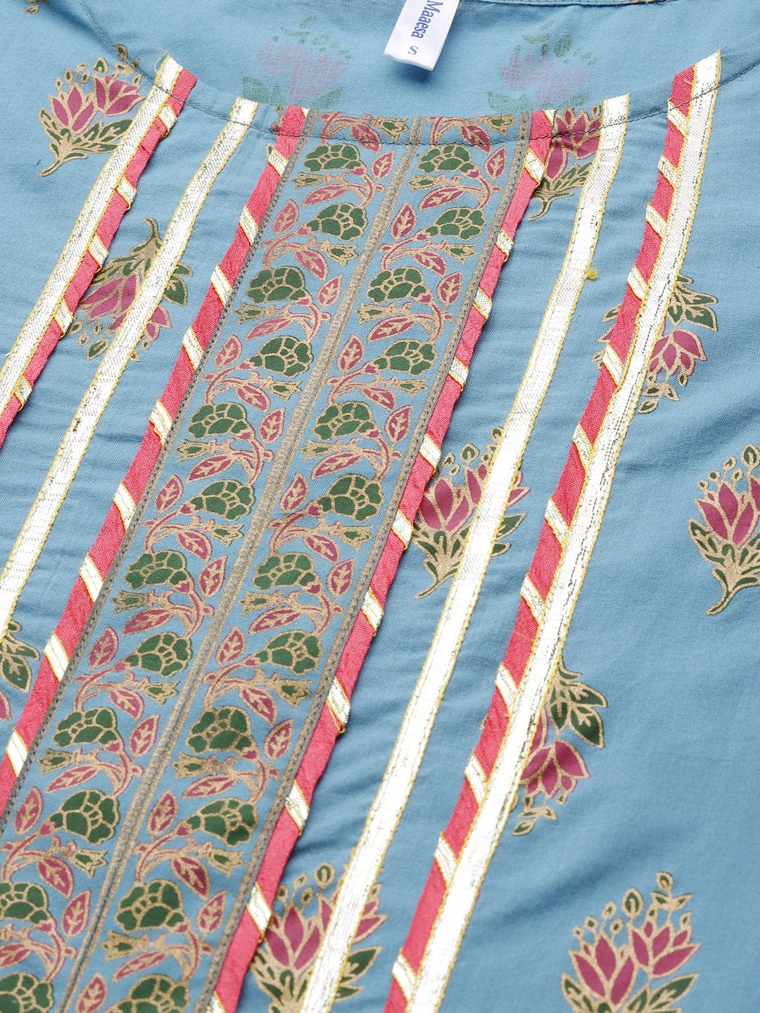 Women's Blue Cotton Gotta Detailing Anarkali