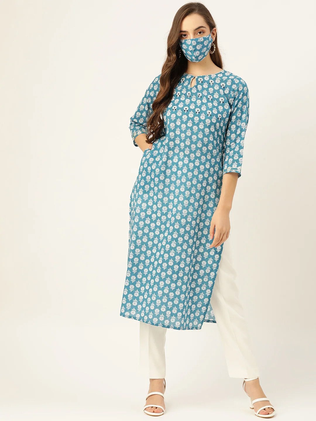 Women's Blue Handwork Straight Kurta