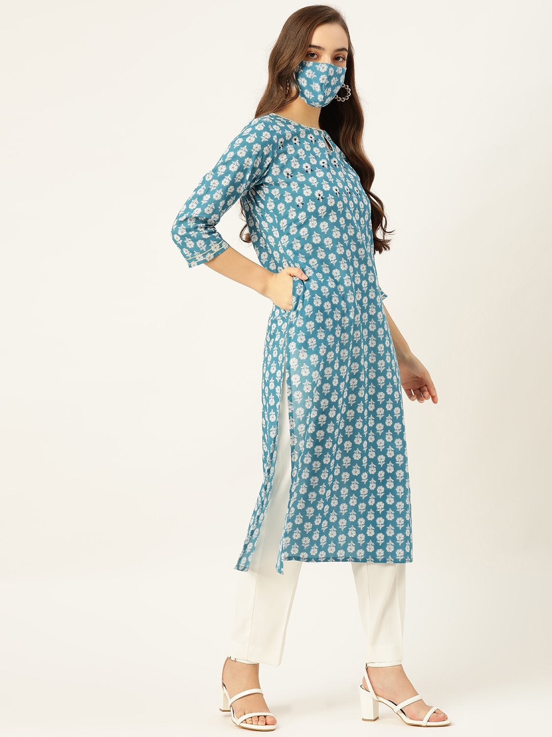 Women's Blue Handwork Straight Kurta