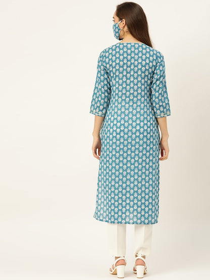 Women's Blue Handwork Straight Kurta