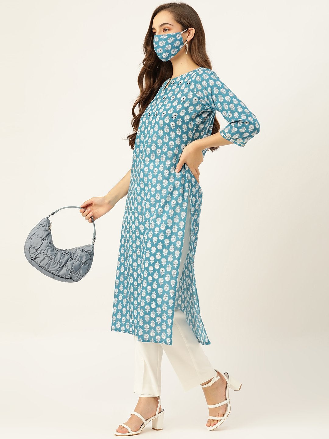 Women's Blue Handwork Straight Kurta