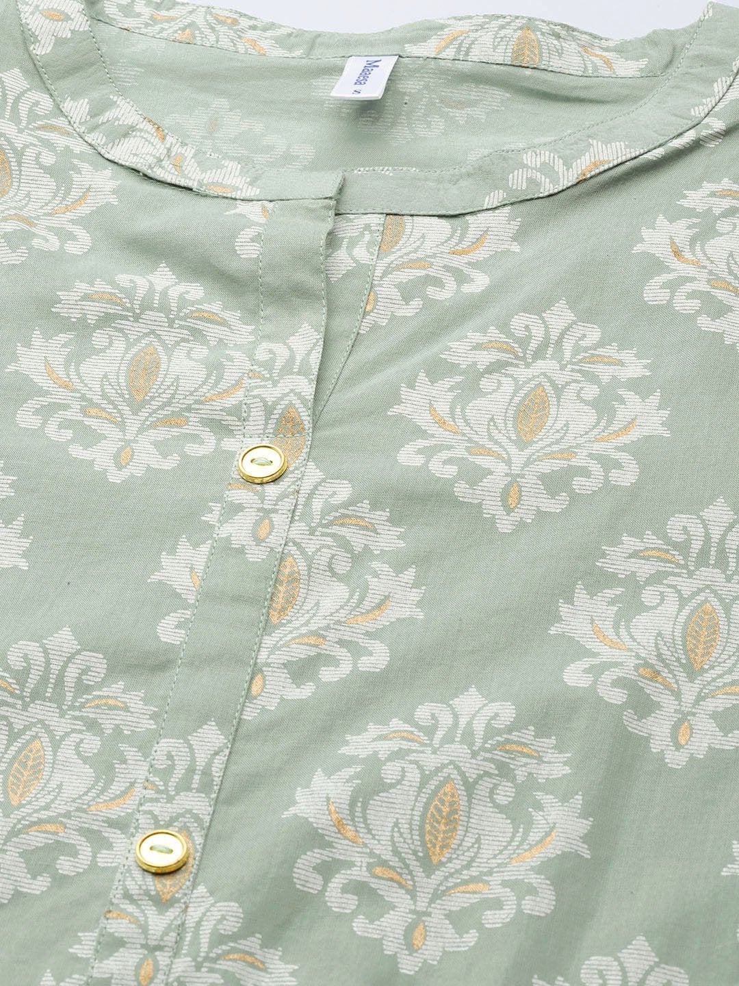 Women's Green Gold & Print Staright Kurta