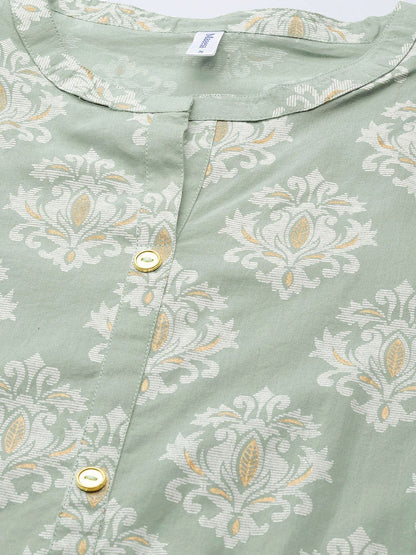 Women's Green Gold & Print Staright Kurta