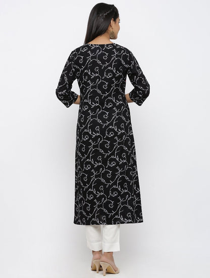 Women's Cotton & Mulmul Printed & Embroidery A-line Kurta Pant & Dupatta Set