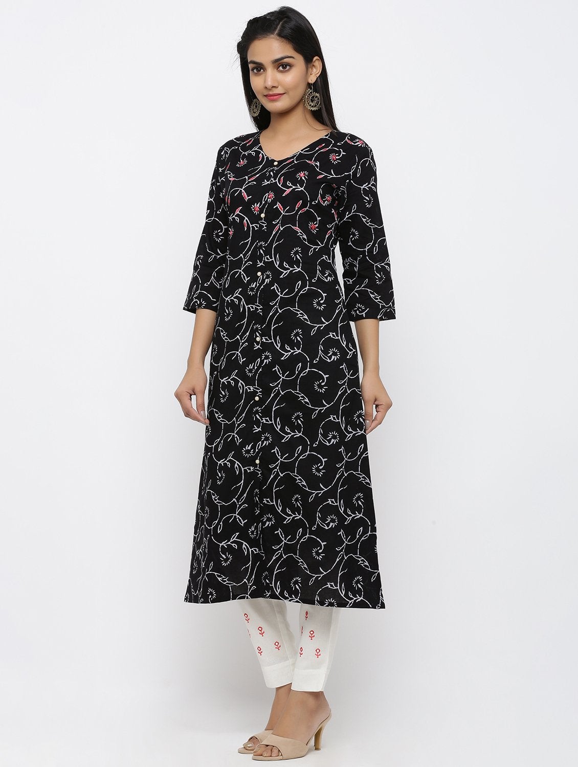 Women's Cotton & Mulmul Printed & Embroidery A-line Kurta Pant & Dupatta Set