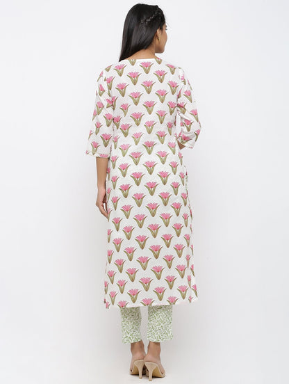 Women's Cotton Printed Straight Kurta Pant & Dupatta Set
