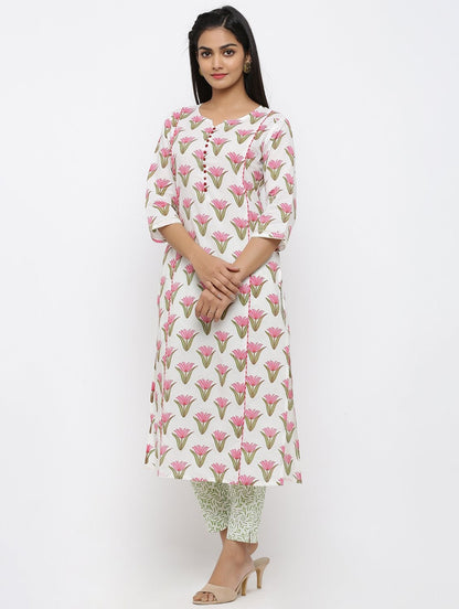 Women's Cotton Printed Straight Kurta Pant & Dupatta Set