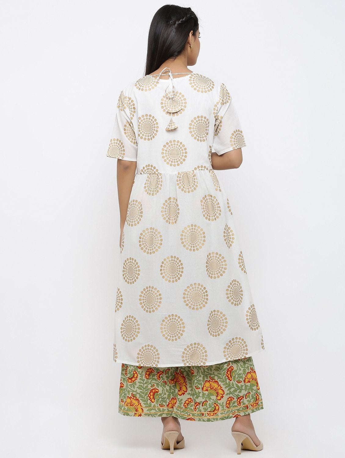 Women's Cotton Printed Anarkali Kurta Palazzo & Dupatta Set