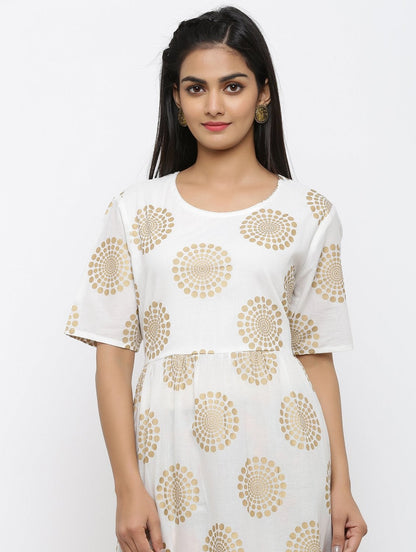 Women's Cotton Printed Anarkali Kurta Palazzo & Dupatta Set