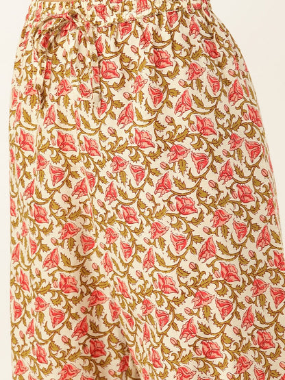 Women's Off White Printed Kurta With Dupatta & Trouser