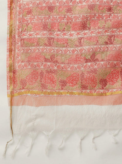Women's Off White Printed Kurta With Dupatta & Trouser