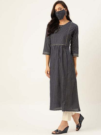 Women's Blue Printed Kurta With Dupatta & Trouser