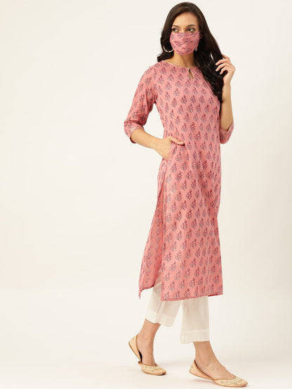 Women's Pink Printed Kurta With Dupatta & Trouser