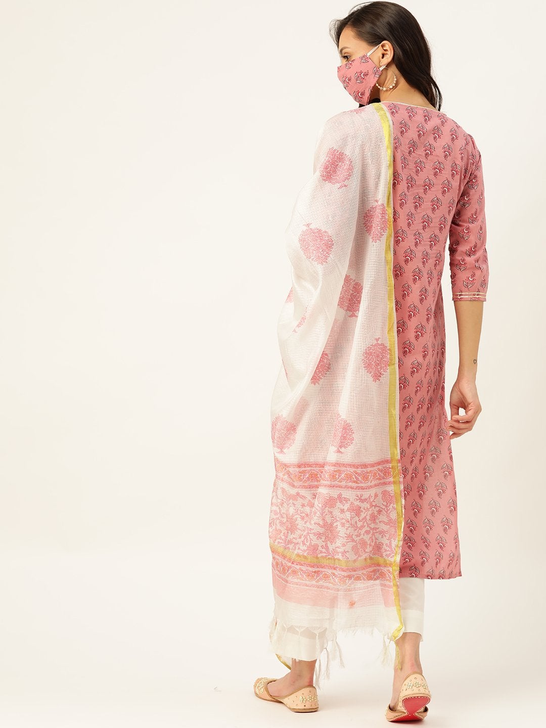 Women's Pink Printed Kurta With Dupatta & Trouser