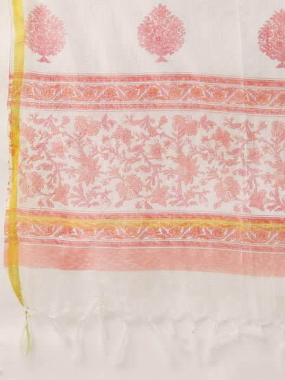 Women's Pink Printed Kurta With Dupatta & Trouser