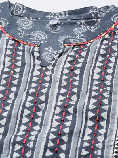 Women's Grey Printed Kurta With Dupatta & Trouser