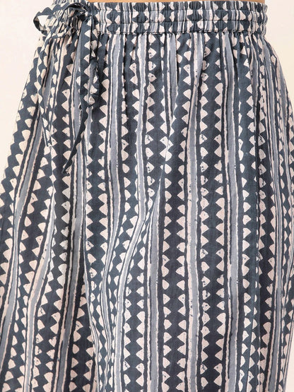 Women's Grey Printed Kurta With Dupatta & Trouser