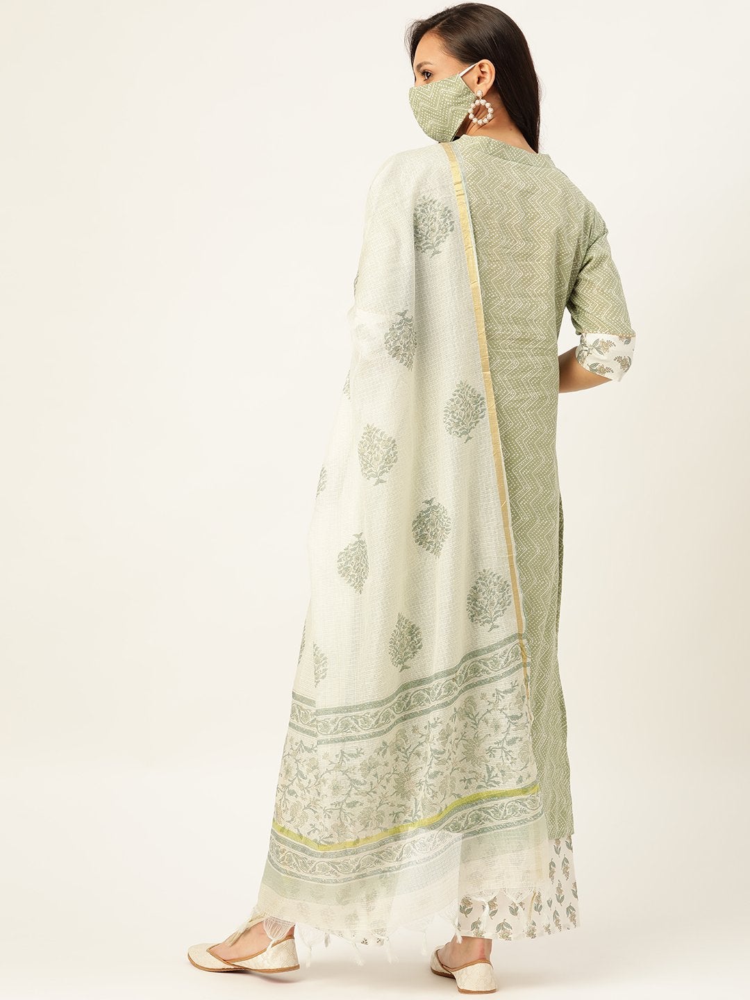 Women's Green Printed Kurta With Dupatta & Trouser