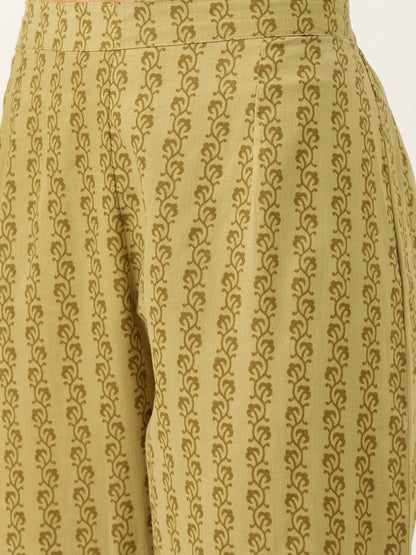Women's Yellow Printed Kurta With Dupatta & Trouser