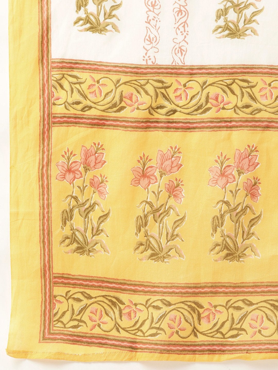 Women's Yellow Printed Kurta With Dupatta & Trouser