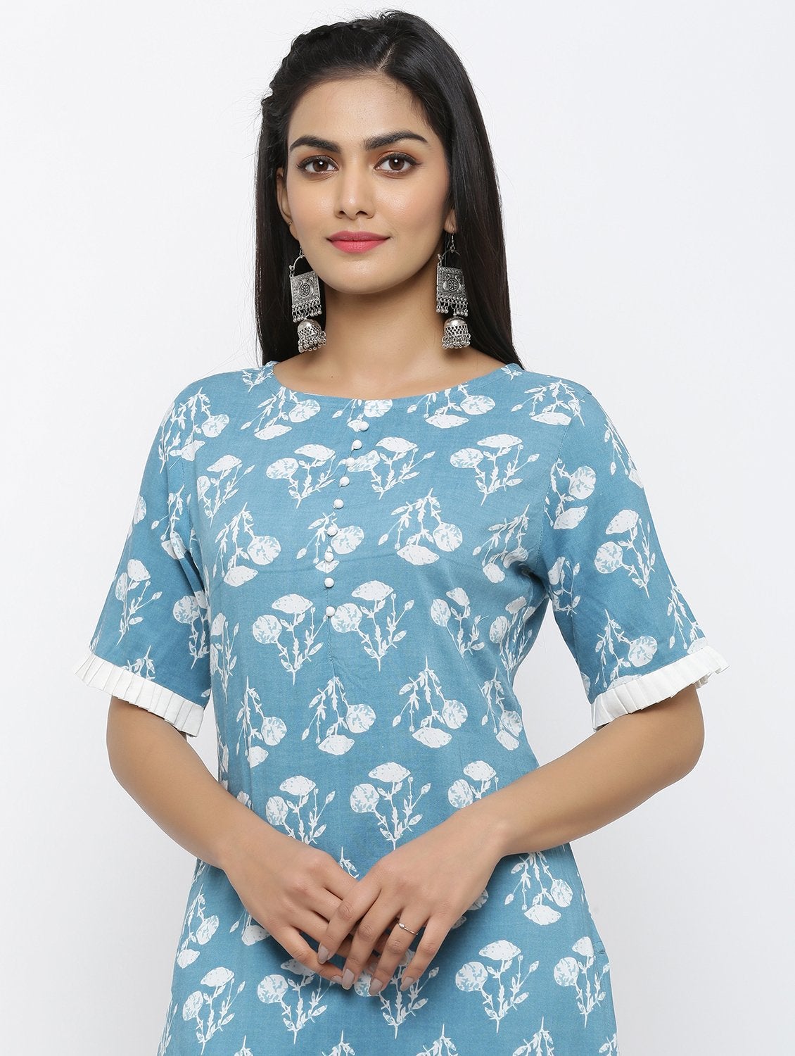Women's Cotton Floral Printed Straight Kurta Pant Set