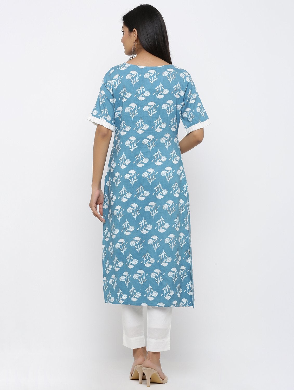Women's Cotton Floral Printed Straight Kurta Pant Set