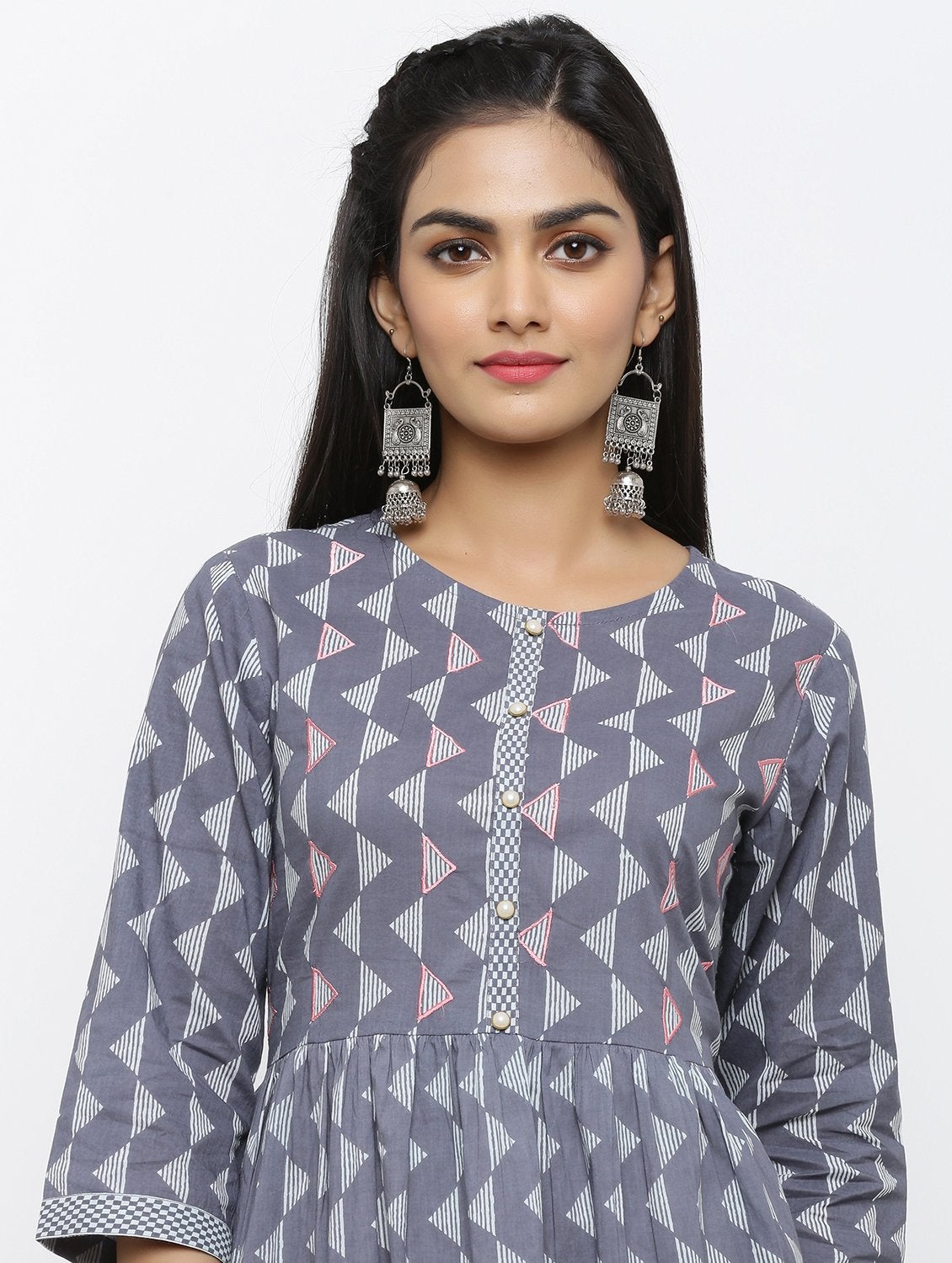 Women's Cotton Printed & Embroidered A-line Kurta Pant Set