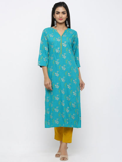 Women's Cotton Floral printed Straight Kurta Pant Set