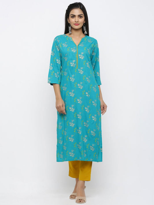 Women's Cotton Floral printed Straight Kurta Pant Set