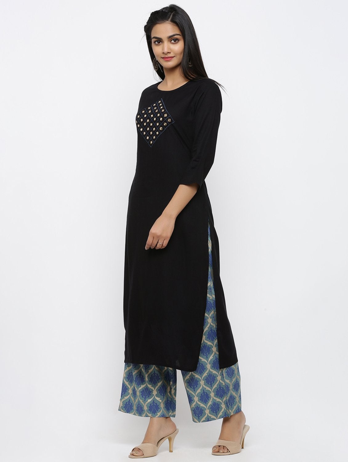 Women's Rayon Embroidery Straight Kurta Palazzo Set
