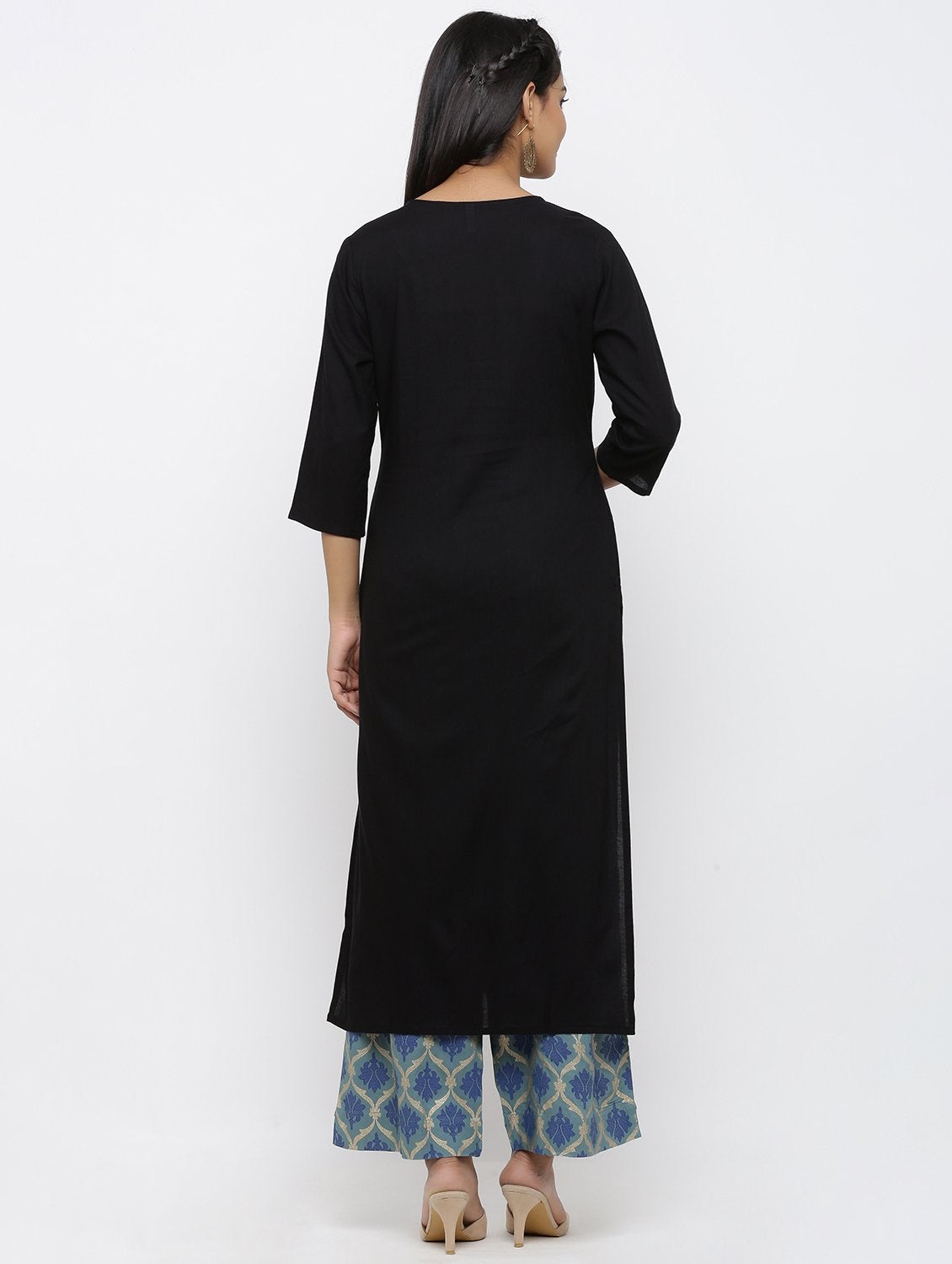 Women's Rayon Embroidery Straight Kurta Palazzo Set