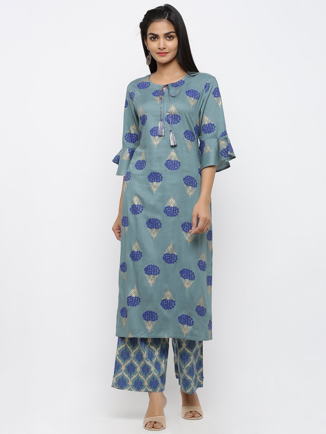 Women's Rayon Printed Straight Kurta Palazzo Set