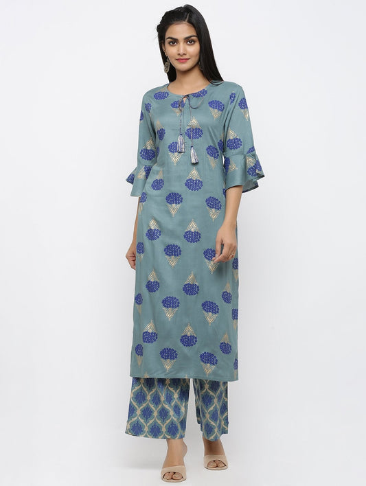 Women's Rayon Printed Straight Kurta Palazzo Set
