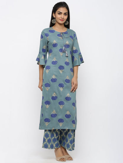 Women's Rayon Printed Straight Kurta Palazzo Set