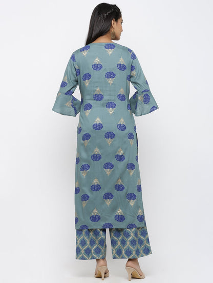 Women's Rayon Printed Straight Kurta Palazzo Set
